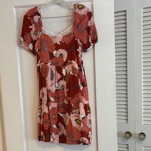 LOFT Red and Pink Floral Dress